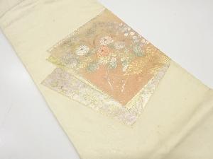 アンティーク　金彩重ね亀甲に菊萩模様刺繍袋帯(材料)